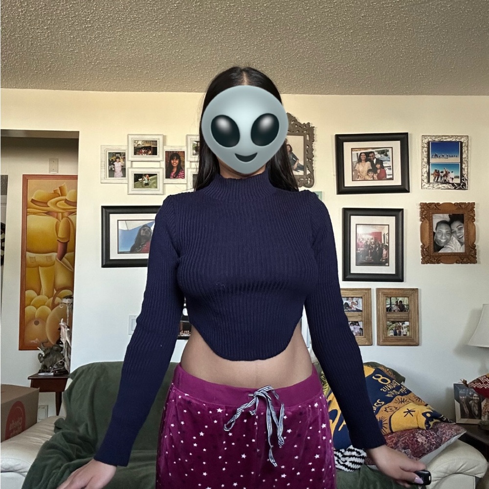 B4 Navy Ribbed Long Sleeve Top